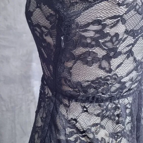 WIDOW Black Lace Gothic Grand Affair Maxi Dress Size M Sheer Romantic Goth Witch - Picture 8 of 13